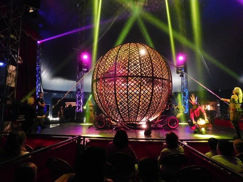 image from audience looking at a show at Planet Circus