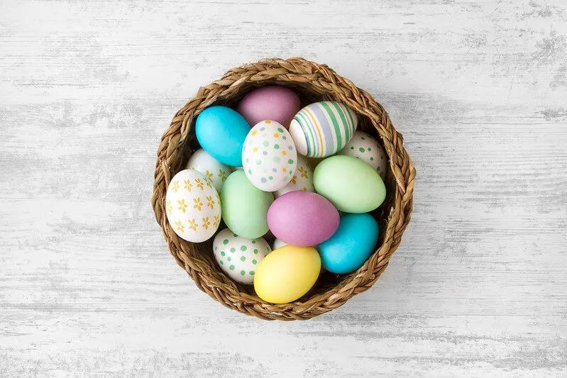 A basket of Easter eggs.