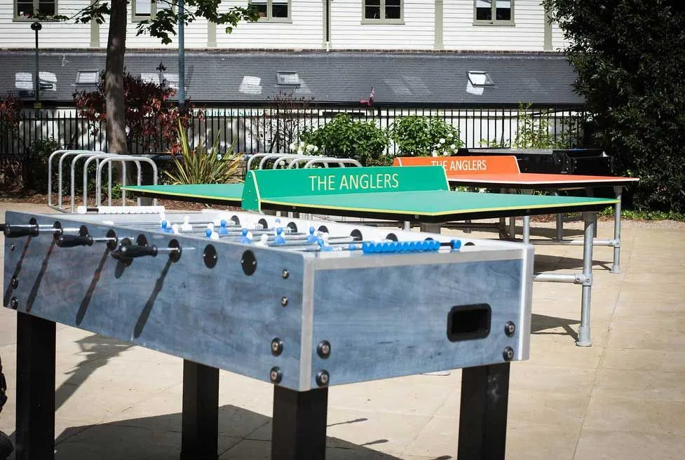 Outdoor table tennis and table football at The Anglers pub.