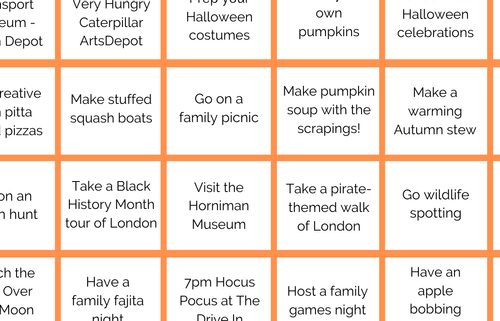 Close up of an orange and white half term planner.